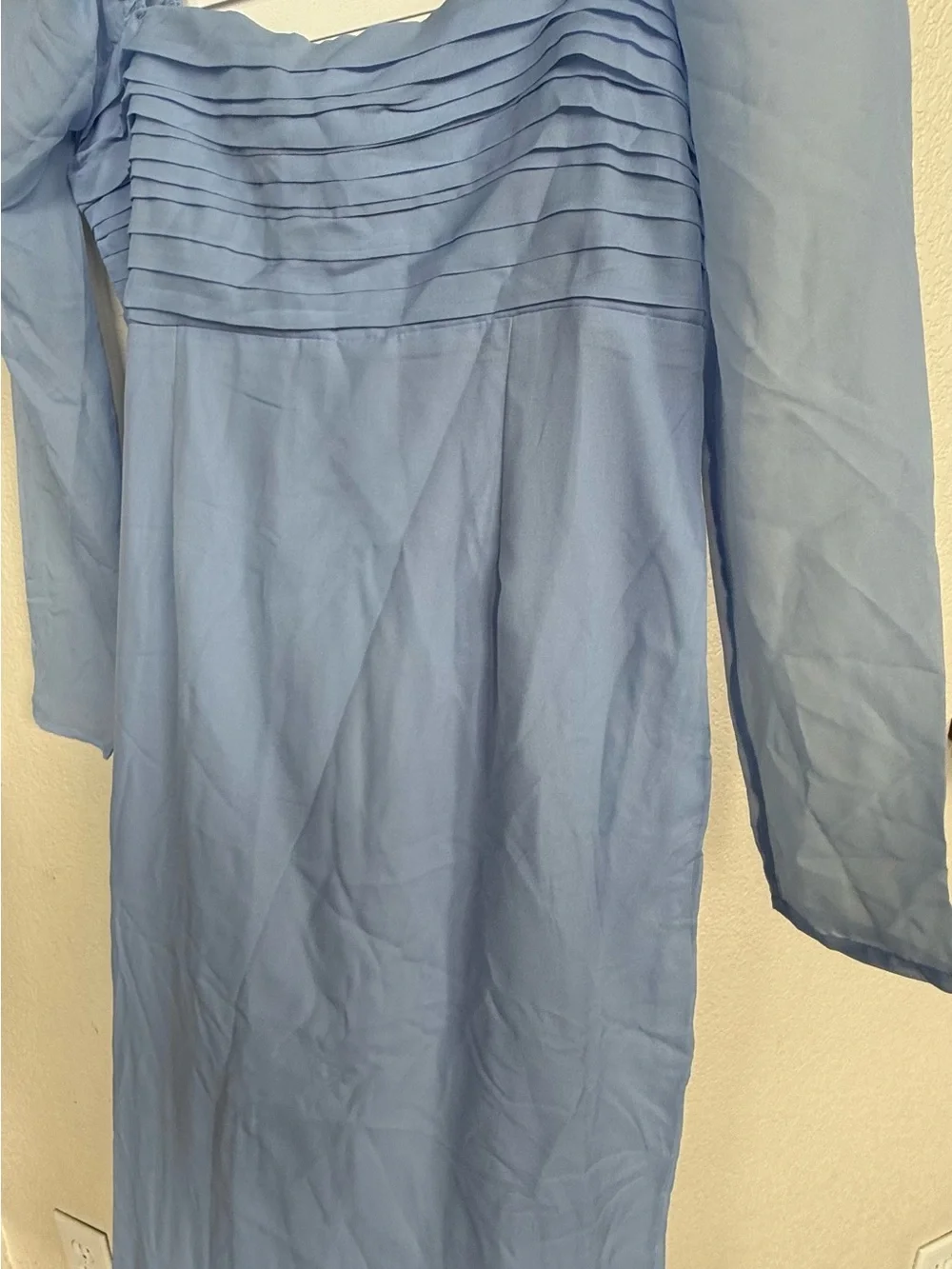 Abercrombie & Fitch Light Blue Off-Shoulder Long puff sheer Sleeve Maxi Dress
